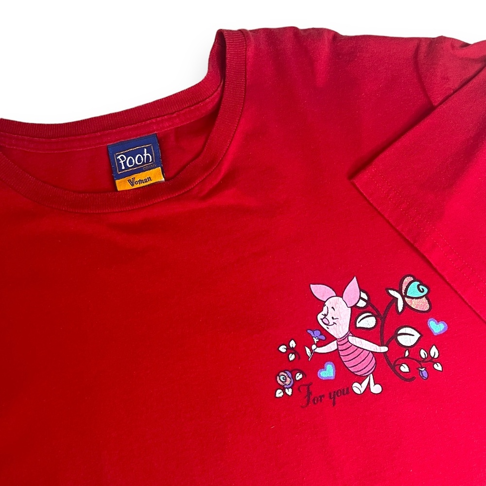 Vintage Disney Woman T-Shirt Winnie the Pooh‎ & Piglet Friendship Sz 22W/24W Red